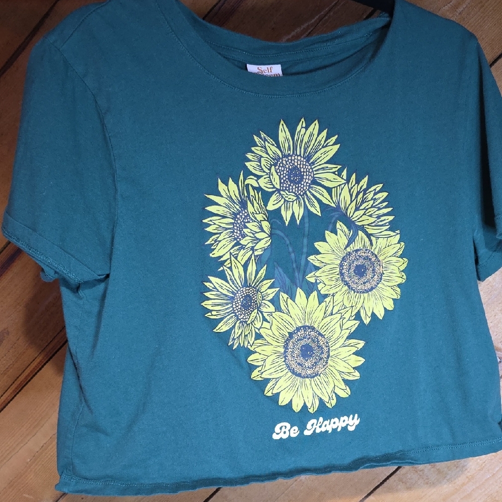 Self‎ Esteem Sunflower Be Happy Teal Green Crop Top Graphic Tee XL